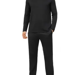 Crewhpo Herren Schlafanzug Langarm Baumwolle Einfarbig Zweiteilig Loungewear für Winter