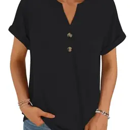 Cuptacc Damen T-Shirt kurzarm V-Ausschnitt, casual, einfarbig, oversize, leicht, schwarz, Größe M
