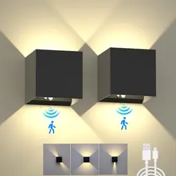 SUPALIG Wandlampe mit Bewegungsmelder, kabellos und einstellbarem Abstrahlwinkel, Schwarz