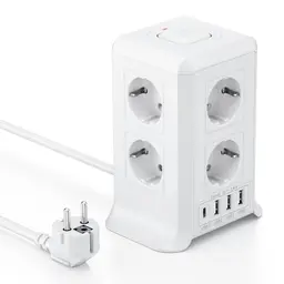 8-fach Steckdosenleiste mit USB-C und Schalter, 2m Verlängerungskabel, Überspannungsschutz für Zuhause und Büro