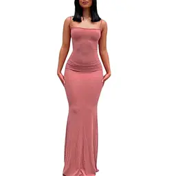 Damen Maxikleid, Casual, Basic, Solid, Spaghetti Träger, TikTok Influencer, Rosa