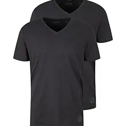 TOM TAILOR Herren V-Ausschnitt T-Shirt Doppelpack, Dark Grey Melange, L