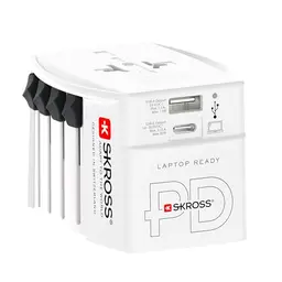 SKROSS MUV USB AC65PD – 2-poliger Universal-Reiseadapter mit USB-C Kabel (160 cm) und 65 W Leistung