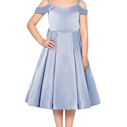 IBAKOM Blumenmädchenkleid für Mädchen, schulterfreies Satinkleid mit Schleife, Blau, 10–11 Jahre