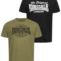 Lonsdale Herren T-Shirt Doppelpack Black/Olive, Normale Passform, Größe S