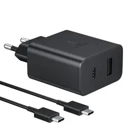Samsung 35W Ladegerät, Dual-Port USB+C, mit USB-C Kabel, kompatibel mit Galaxy S25/S24/S23/S21/Note 20/A53/A52/A72, Tab S8+