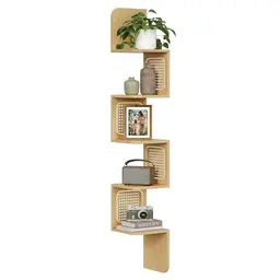 VASAGLE Eckregal, 5 Ebenen, Wandmontage im Boho-Stil, platzsparend, Farbe: eichenbeige