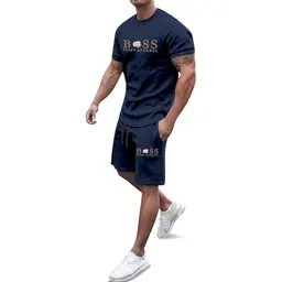 Trainingsanzug Herren 2-teilig Jogginganzug Oversized Sommer Outfit Kurzarm T-Shirt + Kurze Hose