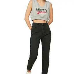 TRENDYOL Damen High Waist Mom Jeans, Schwarz, Größe 34