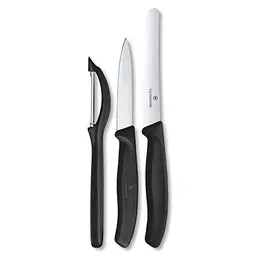 Victorinox Swiss Classic, 3-teiliges Profi Gemüsemesser Set mit Schäler, schwarzer Kunststoffgriff