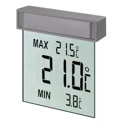 TFA Dostmann Vision digitales Fensterthermometer, selbstklebend, großes Display mit Außentemperatur, Silber