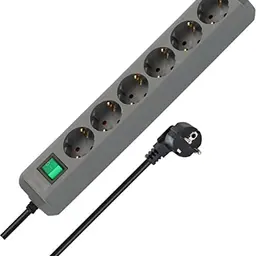 Brennenstuhl Eco-Line 6-Fach Steckdosenleiste mit Schalter, 1,5m Kabel, Silbergrau