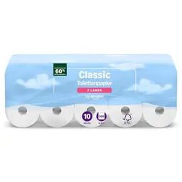 Amazon Classic Toilettenpapier, 3-lagig, 10 Rollen, 200 Blatt pro Rolle