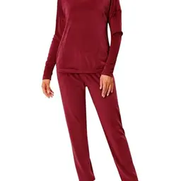 Wayleb Damen Velour Pyjama Set - Samtweicher Schlafanzug für Zuhause, Weinrot, Größe M