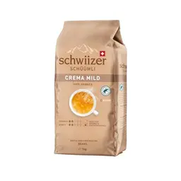 Schwiizer Schüümli Crema Mild Arabica Kaffee, 1kg, sanft, helle Röstung, ideal für Vollautomaten, Rainforest Alliance