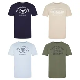 TOM TAILOR Herren T-Shirt 4er Pack Rundhals Kurzarm Baumwolle Größe L Farbe Beige