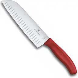 Victorinox Swiss Classic Santokumesser, 17 cm, mit Kullenschliff, roter Kunststoffgriff