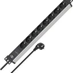 Brennenstuhl Alu-Line 8-Fach Steckdosenleiste mit Überspannungsschutz, 19 Zoll Format, 2m Kabel