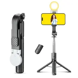 Selfie Stick mit Fülllicht, 125 cm, tragbar, abnehmbare Fernbedienung, stabil für Samsung/Huawei/iPhone