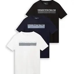 TOM TAILOR Denim Herren Triplepack T-Shirts mit Print, Größe S, Schwarz