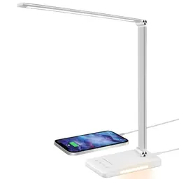 LED-Schreibtischlampe mit 5 Farben, 10 Helligkeitsstufen, dimmbar, USB-Ladefunktion, Nachtlicht, Speicherfunktion, Silber