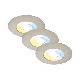 BRILONER 3er Set LED Einbaustrahler 230V, IP44 Deckenstrahler für Badezimmer, Lichtfarbe einstellbar, Matt-Nickel