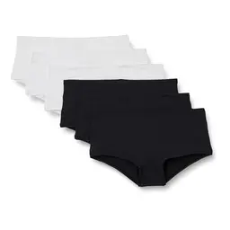 Amazon Essentials Damen Boyshorts aus Peachfarbener Mikrofaser, 6er-Pack, Schwarz/Weiß, Größe 46