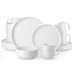 MALACASA Geschirrset 4 Personen, 16-teilig, weißes Porzellan, Tafelservice mit Tellern, Müslischalen und Kaffeetassen