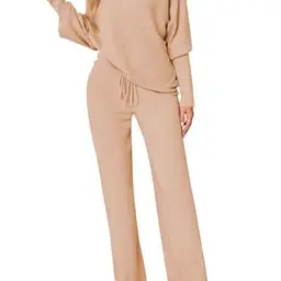 Pink Queen Damen Homewear Set, Zweiteiler mit Fledermausärmeln und weiter Hose, Aprikose, S