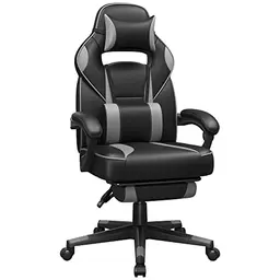 SONGMICS Ergonomischer Bürostuhl mit Fußstütze und Kissen, bis 150 kg, tintenschwarz-Taubengrau