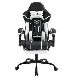 SUKIDA Ergonomischer Gaming Stuhl mit Fußstütze – Black/White