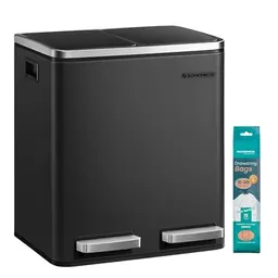 SONGMICS Mülleimer Küche, 2 x 15 Liter, Abfalleimer mit Softclose-Deckel, tintenschwarz