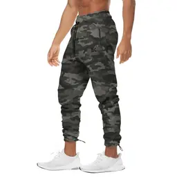BROKIG Herren Sporthose Lang - Fitness Trainingshose in Camouflage Grün mit Reißverschlusstasche