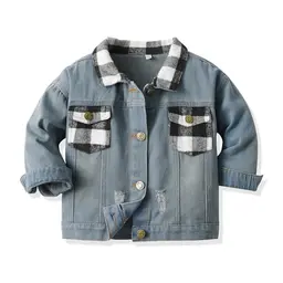 Fnaobai Jeansjacke für Kleinkinder, langärmelig mit Tasche, klassischer Mantel für 1–6 Jahre