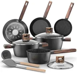 11-teiliges Kochtopf- und Pfannenset - Antihaftbeschichtetes Aluminium-Set für Induktion