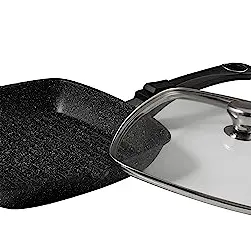 Pradel Excellence Bratpfanne 28 x 28 cm mit Glasdeckel in Stein-Optik