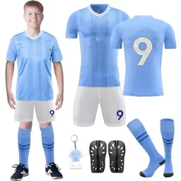 Fußballtrikot Kinder 2023/2024 Set, Trainingsanzug mit Shirt, Shorts und Socken, Nr. 9 Jersey für Jungen und Mädchen