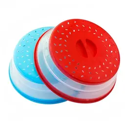 Zusammenklappbare Mikrowellenabdeckung, BPA-frei, 26,7 cm, rund, mit Griff, Rot/Blau
