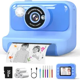 Hangrui Sofortbildkamera für Kinder, 2,4 Zoll, inklusive 32G Karte & Druckpapier, Geschenk für 3-12 Jahre - Blau