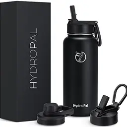 HydroPal Edelstahl Trinkflasche - BPA-frei, isoliert mit Strohhalm & 2 Deckel - 500ml bis 1.9L