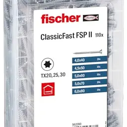 Fischer Profi-Box ClassicFast II, 110 Spanplattenschrauben, Senkkopf, für Holzbaustoffe