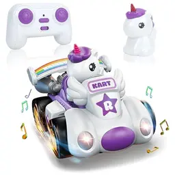 Delycazy Ferngesteuertes Einhorn Auto mit Musik und Licht für Kinder ab 2 Jahren - Spielzeug Geschenk für Jungen und Mädchen