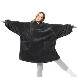 BEDSURE Hoodie Decke mit Ärmeln - Tragbare Kuscheldecke für Erwachsene, Anthrazit, 95x85 cm, ideale Geschenke für Frauen