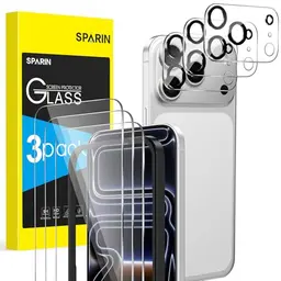 SPARIN Schutzglas für iPhone 17 Pro 6.3 Zoll, 3x Folie & 3x Kameraschutz, 9H Härte, Anti-Bläschen