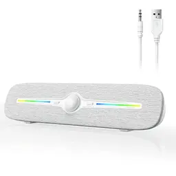 SOULION R90 PC Lautsprecher mit bunten LED-Lichtern - USB Computer Soundbar für Desktop, Laptop und Smartphones (Weiß)