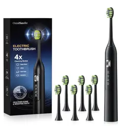 OasiSmile Y05 Elektrische Schallzahnbürste mit 4 Reinigungsmodi, 6 Ersatzbürsten, langer Akkulaufzeit, IPX7 wasserdicht, Timer – ideal für Zuhause & unterwegs
