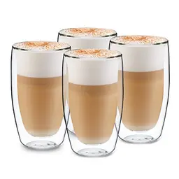 GLASWERK doppelwandige Latte Macchiato Gläser (4 x 450 ml) - Spülmaschinengeeignet Kaffeebecher Set