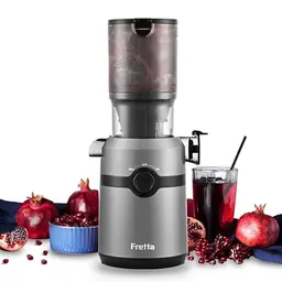 Fretta Slow Juicer mit 1L Kapazität und 108 mm XL Öffnung - BPA-frei, leiser Motor, einfache Reinigung (Graphite Grey)