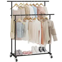 Calmootey Kleiderständer mit Doppelstange, tragbar und rollbar – für Schlafzimmer, Wohnzimmer, Bekleidungsgeschäft, Schwarz