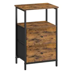 VASAGLE Nachttisch mit 2 Schubladen, Couchtisch 61 cm hoch, vintagebraun-tintenschwarz